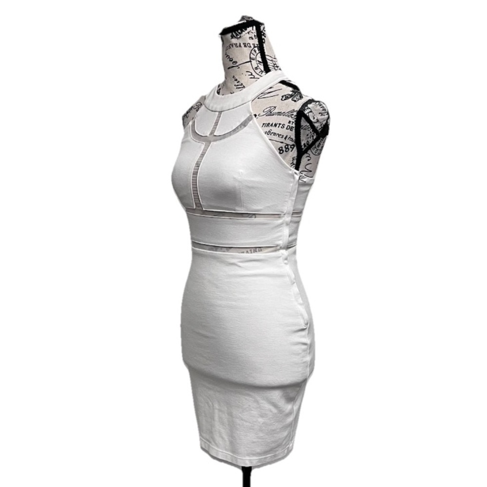 Vintage Y2K GUESS White Bodycon Mini Dress Mesh Cut-Out Sexy Party XS Holiday - Picture 3 of 9